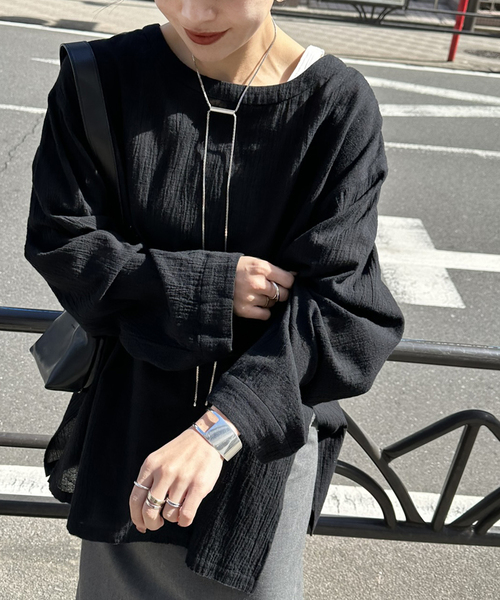 JOURNAL STANDARD（ジャーナルスタンダード）の「《追加》ソフトガーゼ2WAYビッグプルオーバー（シャツ/ブラウス・レディース・ブラック/ホワイト・FREE）」の20枚目の写真