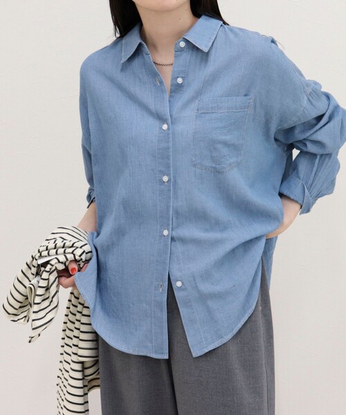 fredy emue（フレディエミュ）の「コットンボイルシアーデニムシャツ（シャツ/ブラウス・レディース・ネイビー/ブルー・38）」の8枚目の写真