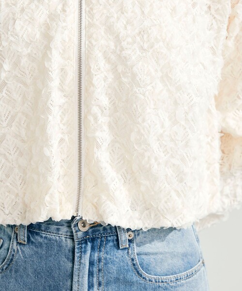 fredy emue（フレディエミュ）の「シアーレースZIPブルゾン（ブルゾン・レディース・オフホワイト/ブラック・38）」の4枚目の写真