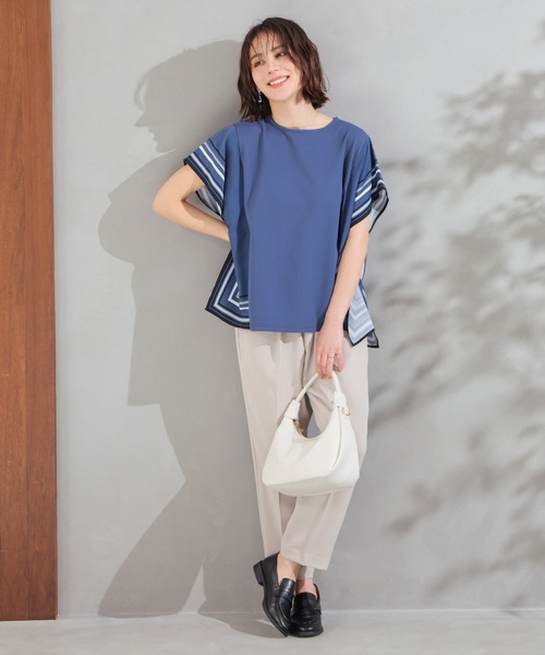 GLACIER lusso(グラシアルッソ)の「【美冷・接触冷感・UVカット・遮熱】袖スカーフ柄トップス(Tシャツ/カットソー・レディース・グレイッシュベージュ/ブルー/モカ・S/L/M/LL)」の18枚目の写真