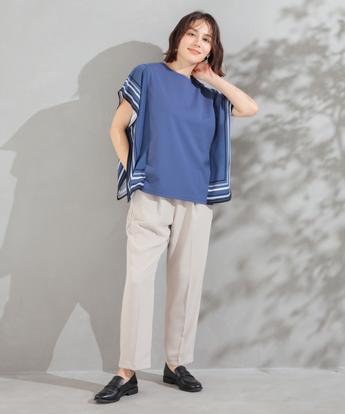 GLACIER lusso(グラシアルッソ)の「【美冷・接触冷感・UVカット・遮熱】袖スカーフ柄トップス(Tシャツ/カットソー・レディース・グレイッシュベージュ/ブルー/モカ・S/L/M/LL)」の19枚目の写真