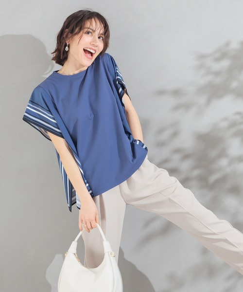 GLACIER lusso(グラシアルッソ)の「【美冷・接触冷感・UVカット・遮熱】袖スカーフ柄トップス(Tシャツ/カットソー・レディース・グレイッシュベージュ/ブルー/モカ・S/L/M/LL)」の20枚目の写真