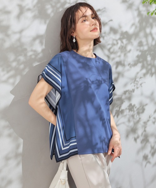 GLACIER lusso(グラシアルッソ)の「【美冷・接触冷感・UVカット・遮熱】袖スカーフ柄トップス(Tシャツ/カットソー・レディース・グレイッシュベージュ/ブルー/モカ・S/L/M/LL)」の21枚目の写真