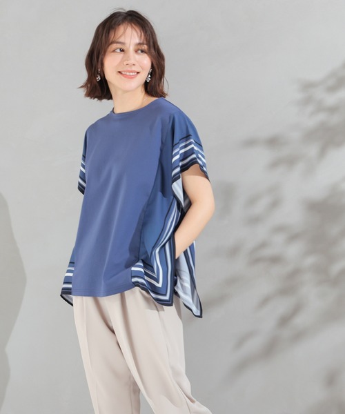 GLACIER lusso(グラシアルッソ)の「【美冷・接触冷感・UVカット・遮熱】袖スカーフ柄トップス(Tシャツ/カットソー・レディース・グレイッシュベージュ/ブルー/モカ・S/L/M/LL)」の22枚目の写真