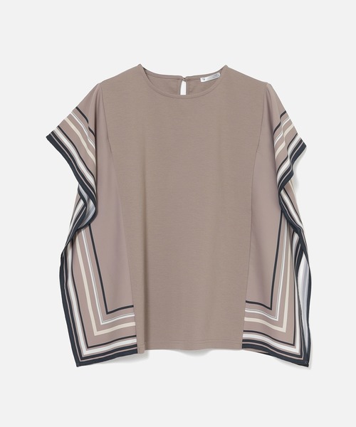 GLACIER lusso(グラシアルッソ)の「【美冷・接触冷感・UVカット・遮熱】袖スカーフ柄トップス(Tシャツ/カットソー・レディース・グレイッシュベージュ/ブルー/モカ・S/L/M/LL)」の5枚目の写真