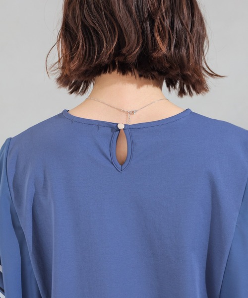 GLACIER lusso(グラシアルッソ)の「【美冷・接触冷感・UVカット・遮熱】袖スカーフ柄トップス(Tシャツ/カットソー・レディース・グレイッシュベージュ/ブルー/モカ・S/L/M/LL)」の10枚目の写真