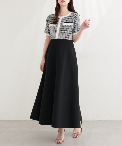 natural couture（ナチュラルクチュール）の「ツイードサマーニットワンピース（ワンピース・レディース・ネイビー/ブラック/アイボリー・FREE）」の3枚目の写真