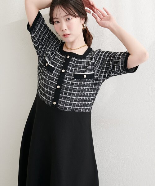 natural couture（ナチュラルクチュール）の「ツイードサマーニットワンピース（ワンピース・レディース・ネイビー/ブラック/アイボリー・FREE）」の20枚目の写真