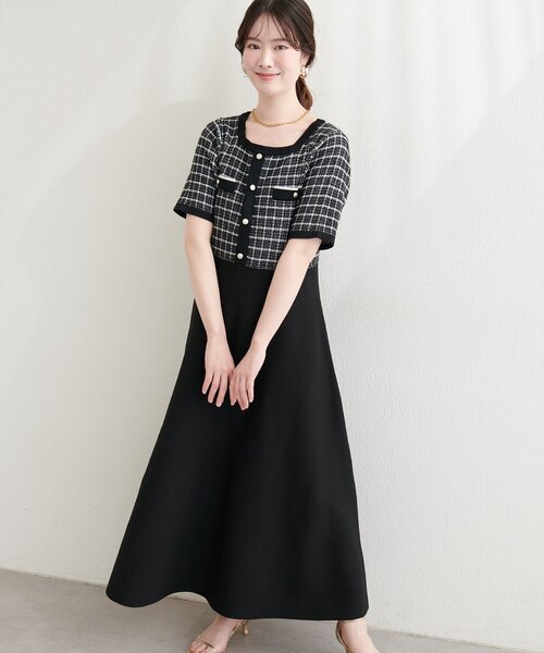 natural couture（ナチュラルクチュール）の「ツイードサマーニットワンピース（ワンピース・レディース・ネイビー/ブラック/アイボリー・FREE）」の21枚目の写真