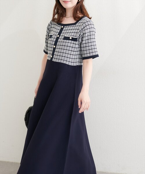 natural couture（ナチュラルクチュール）の「ツイードサマーニットワンピース（ワンピース・レディース・ネイビー/ブラック/アイボリー・FREE）」の8枚目の写真