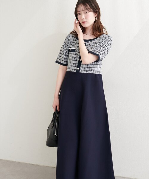natural couture（ナチュラルクチュール）の「ツイードサマーニットワンピース（ワンピース・レディース・ネイビー/ブラック/アイボリー・FREE）」の9枚目の写真