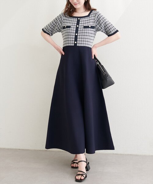 natural couture（ナチュラルクチュール）の「ツイードサマーニットワンピース（ワンピース・レディース・ネイビー/ブラック/アイボリー・FREE）」の10枚目の写真