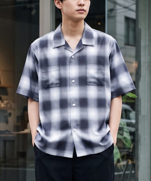 HOUSTON(ヒューストン)の「【UT207】【HOUSTON/ヒューストン】OMBRE CHECK S/S SHIRT 41285(シャツ/ブラウス・メンズ・ブラック/パープル・LARGE)」の1枚目の写真