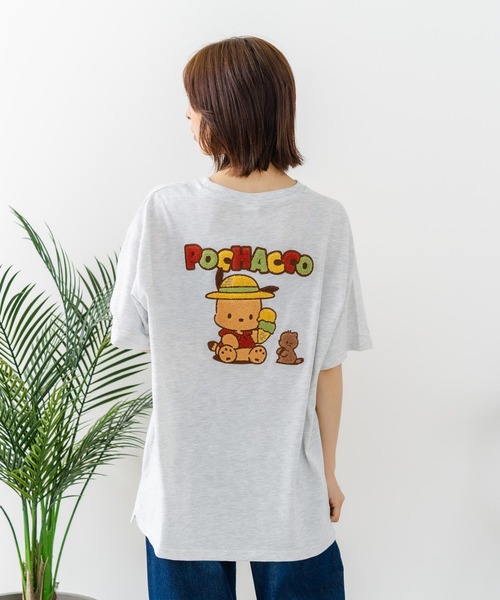 sanrio（サンリオ）の「【sanrio/サンリオ】【ゆったりルーズシルエット】日焼けキャラクター サガラ刺繍Tシャツ ハローキティ クロミ ポチャッコ y2k 平成レトロ（Tシャツ/カットソー・レディース・サックスブルー/オフホワイト/ライトグレー/スミクロ・LARGE/MEDIUM）」の9枚目の写真