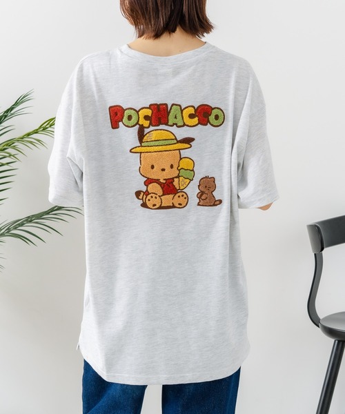 sanrio（サンリオ）の「【sanrio/サンリオ】【ゆったりルーズシルエット】日焼けキャラクター サガラ刺繍Tシャツ ハローキティ クロミ ポチャッコ y2k 平成レトロ（Tシャツ/カットソー・レディース・サックスブルー/オフホワイト/ライトグレー/スミクロ・LARGE/MEDIUM）」の10枚目の写真