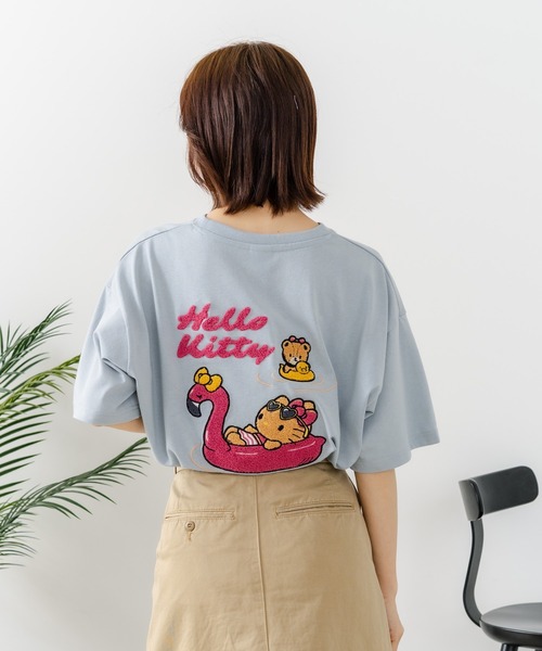 sanrio（サンリオ）の「【sanrio/サンリオ】【ゆったりルーズシルエット】日焼けキャラクター サガラ刺繍Tシャツ ハローキティ クロミ ポチャッコ y2k 平成レトロ（Tシャツ/カットソー・レディース・サックスブルー/オフホワイト/ライトグレー/スミクロ・LARGE/MEDIUM）」の22枚目の写真