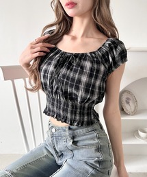 オフショルダー」に該当するトップス（チェック柄）ファッション通販