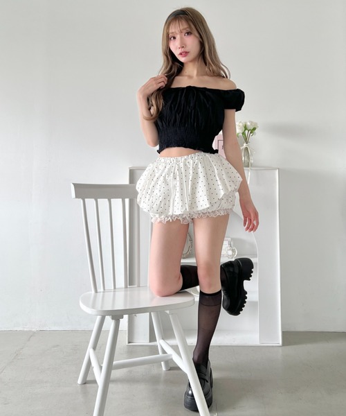 Loueme（ルエム）の「【チェック＆無地】シャーリング2WAYオフショルダートップス（シャツ/ブラウス・レディース・ブラック系その他/ホワイト/ホワイト系その他/ブラック・FREE）」の14枚目の写真