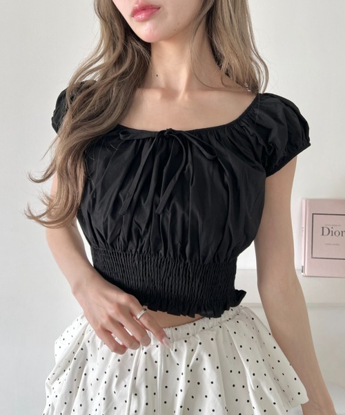 Loueme（ルエム）の「【チェック＆無地】シャーリング2WAYオフショルダートップス（シャツ/ブラウス・レディース・ブラック系その他/ホワイト/ホワイト系その他/ブラック・FREE）」の11枚目の写真