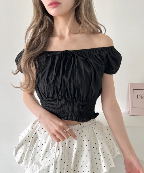 Loueme（ルエム）の「【チェック＆無地】シャーリング2WAYオフショルダートップス（シャツ/ブラウス・レディース・ブラック系その他/ホワイト/ホワイト系その他/ブラック・FREE）」の12枚目の写真