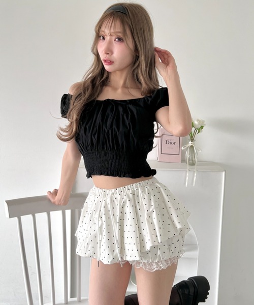Loueme（ルエム）の「【チェック＆無地】シャーリング2WAYオフショルダートップス（シャツ/ブラウス・レディース・ブラック系その他/ホワイト/ホワイト系その他/ブラック・FREE）」の13枚目の写真