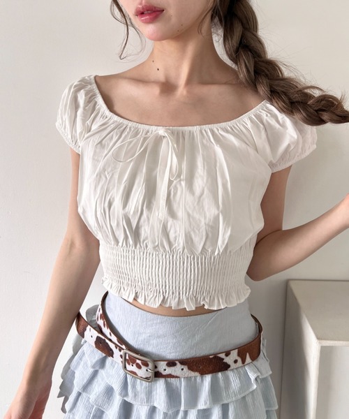 Loueme（ルエム）の「【チェック＆無地】シャーリング2WAYオフショルダートップス（シャツ/ブラウス・レディース・ブラック系その他/ホワイト/ホワイト系その他/ブラック・FREE）」の22枚目の写真