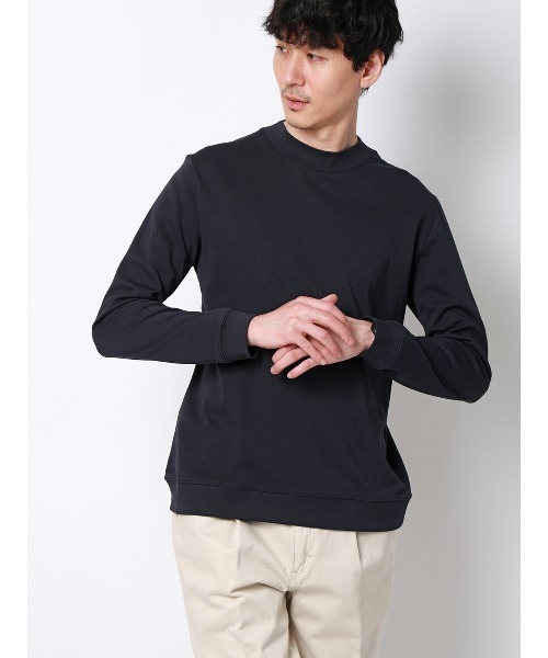 SUIT SQUARE(スーツスクエア)の「オフィT/モックネックTシャツ/長袖/ウォッシャブル/プレーティング天竺/無地(Tシャツ/カットソー・メンズ・ブラック/グレー/ホワイト/ネイビー・S/M/L/LL/3L)」の2枚目の写真