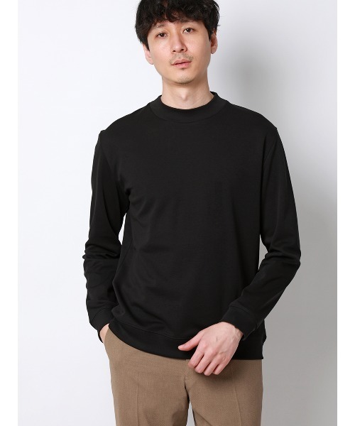 SUIT SQUARE(スーツスクエア)の「オフィT/モックネックTシャツ/長袖/ウォッシャブル/プレーティング天竺/無地(Tシャツ/カットソー・メンズ・ブラック/グレー/ホワイト/ネイビー・S/M/L/LL/3L)」の3枚目の写真