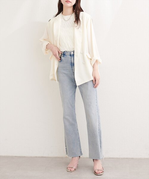 natural couture(ナチュラルクチュール)の「ベルト付きシアージャケット(テーラードジャケット・レディース・ベージュ/オフホワイト/ブラック/サックスブルー・FREE)」の7枚目の写真