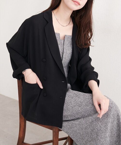natural couture(ナチュラルクチュール)の「ベルト付きシアージャケット(テーラードジャケット・レディース・ベージュ/オフホワイト/ブラック/サックスブルー・FREE)」の8枚目の写真