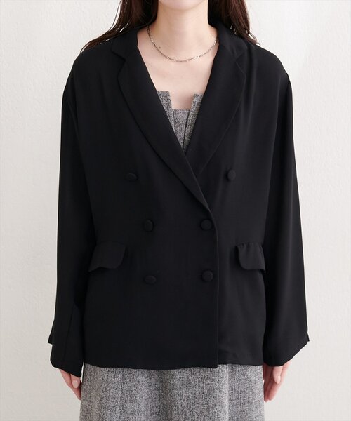 natural couture(ナチュラルクチュール)の「ベルト付きシアージャケット(テーラードジャケット・レディース・ベージュ/オフホワイト/ブラック/サックスブルー・FREE)」の18枚目の写真