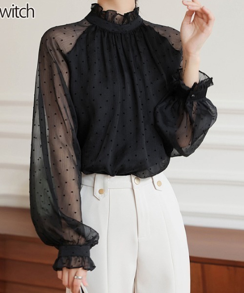 witch(ウイッチ)の「ドット柄切替シアーブラウス(シャツ/ブラウス・レディース・ブラック・S/M/L)」の10枚目の写真