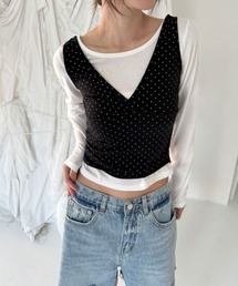 【2ピースセット】ドット タンクトップ / 長袖 レイヤード Tシャツ