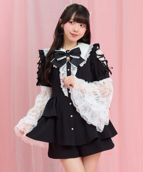 Secret Honey（シークレットハニー）の「レース姫袖カットソー（Tシャツ/カットソー・レディース・ブラック/オフホワイト・FREE）」の12枚目の写真