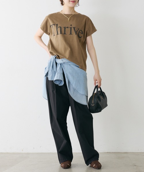 PUAL CE CIN(ピュアルセシン)の「オーガニックコットンフレンチスリーブ T(Tシャツ/カットソー・レディース・チャコールグレー/オフホワイト/モカ・FREE)」の12枚目の写真