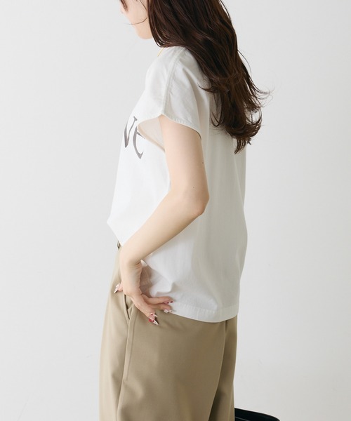 PUAL CE CIN(ピュアルセシン)の「オーガニックコットンフレンチスリーブ T(Tシャツ/カットソー・レディース・チャコールグレー/オフホワイト/モカ・FREE)」の5枚目の写真
