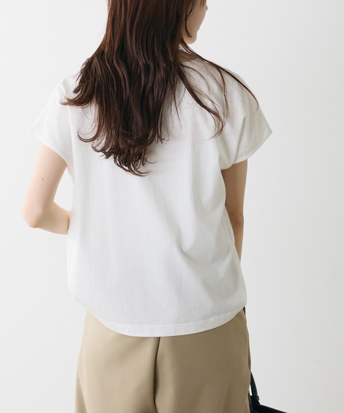 PUAL CE CIN(ピュアルセシン)の「オーガニックコットンフレンチスリーブ T(Tシャツ/カットソー・レディース・チャコールグレー/オフホワイト/モカ・FREE)」の6枚目の写真