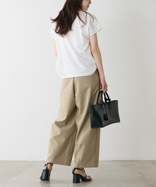 PUAL CE CIN(ピュアルセシン)の「オーガニックコットンフレンチスリーブ T(Tシャツ/カットソー・レディース・チャコールグレー/オフホワイト/モカ・FREE)」の8枚目の写真