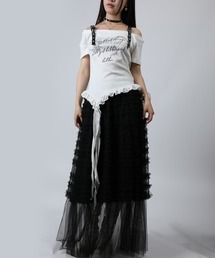 HOOK for girls 肩ベルト 裾縦フリル オフショルダー 半袖Tシャツ (SS)
