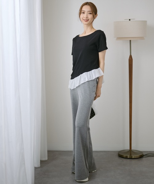DAYRA(デイラ)の「異素材 裾フリル サイド ギャザー 半袖 カットソー(Tシャツ/カットソー・レディース・グレー/ブラック/ホワイト・FREE)」の9枚目の写真