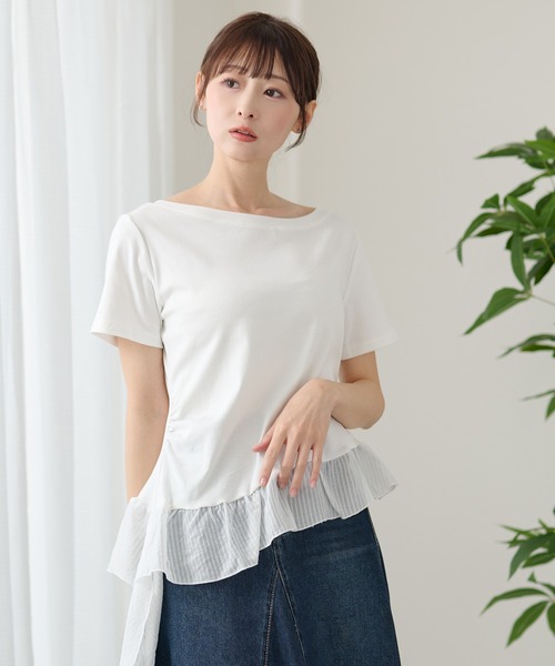 DAYRA(デイラ)の「異素材 裾フリル サイド ギャザー 半袖 カットソー(Tシャツ/カットソー・レディース・グレー/ブラック/ホワイト・FREE)」の13枚目の写真