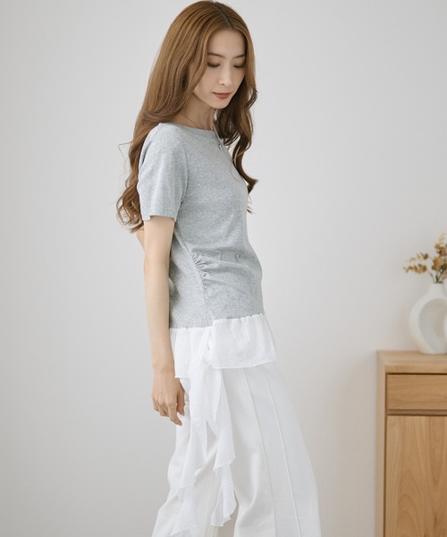 DAYRA(デイラ)の「異素材 裾フリル サイド ギャザー 半袖 カットソー(Tシャツ/カットソー・レディース・グレー/ブラック/ホワイト・FREE)」の17枚目の写真