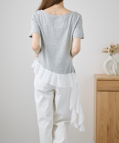DAYRA(デイラ)の「異素材 裾フリル サイド ギャザー 半袖 カットソー(Tシャツ/カットソー・レディース・グレー/ブラック/ホワイト・FREE)」の18枚目の写真