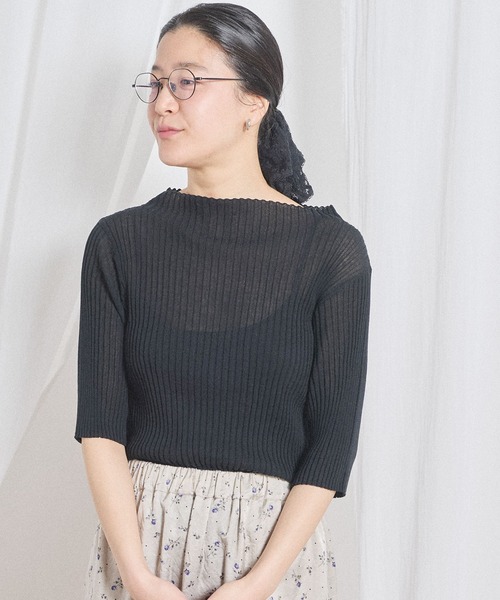 fig London Aerialpile puff CO ブラック Lilly half sleeve（ニット/セーター）｜fig London（フィグロンドン