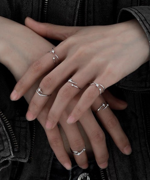 LA VORAGINE（ラ ヴォラジネ）の「スタージルコニア リング 3 個セット シルバー ミニマル オープン レイヤード（リング・レディース・シルバー・FREE）」の2枚目の写真