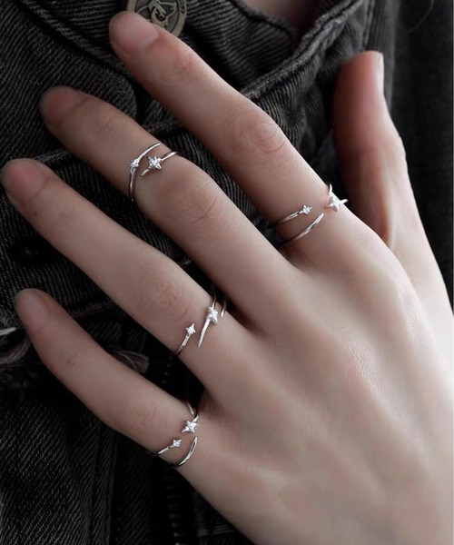 LA VORAGINE（ラ ヴォラジネ）の「スタージルコニア リング 3 個セット シルバー ミニマル オープン レイヤード（リング・レディース・シルバー・FREE）」の3枚目の写真
