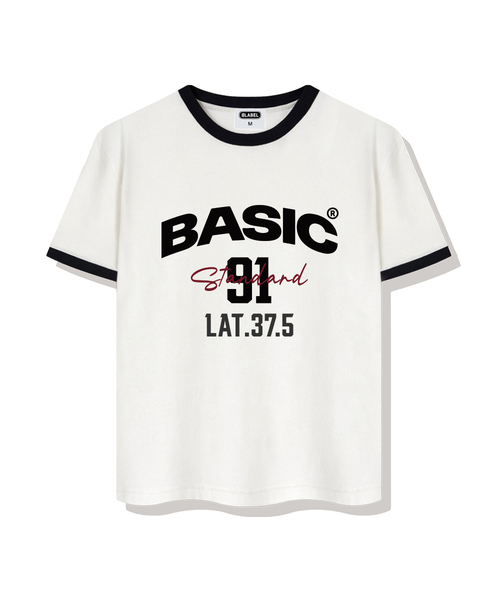 BASIC LABEL（ベーシックラベル）の「91 Basic Ringer Loose Fit Short-Sleeved T-Shirt 4 Color [BLSE_4003]（Tシャツ/カットソー・レディース・ネイビー/クリーム/アイボリー系1/アイボリー系2・SMALL/MEDIUM/LARGE/X-LARGE）」の3枚目の写真