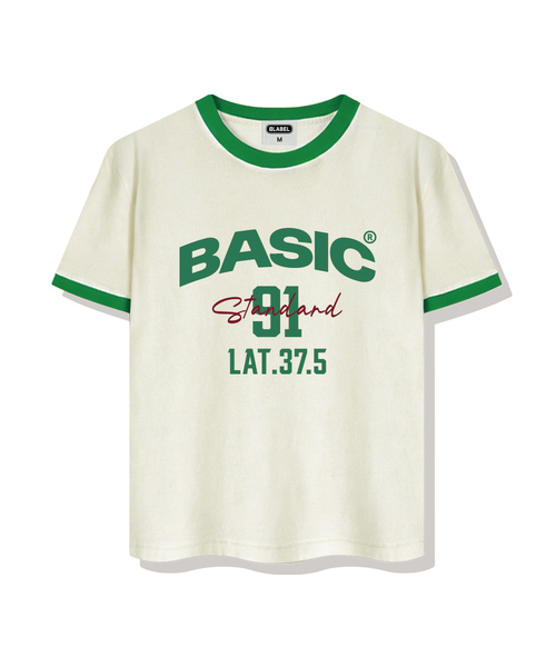 BASIC LABEL（ベーシックラベル）の「91 Basic Ringer Loose Fit Short-Sleeved T-Shirt 4 Color [BLSE_4003]（Tシャツ/カットソー・レディース・ネイビー/クリーム/アイボリー系1/アイボリー系2・SMALL/MEDIUM/LARGE/X-LARGE）」の2枚目の写真