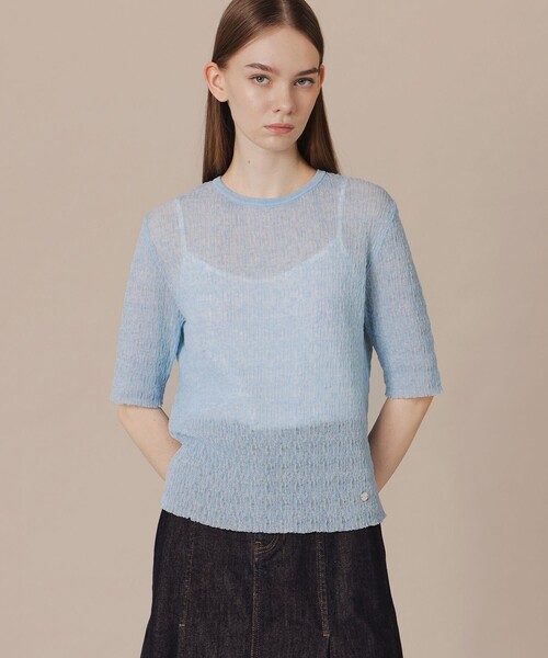 MACKINTOSH LONDON(マッキントッシュ ロンドン)の「【婦人画報6月号掲載】リンクルニットプルオーバー(Tシャツ/カットソー・レディース・パープル系その他4/ブルー/ホワイト・38)」の1枚目の写真