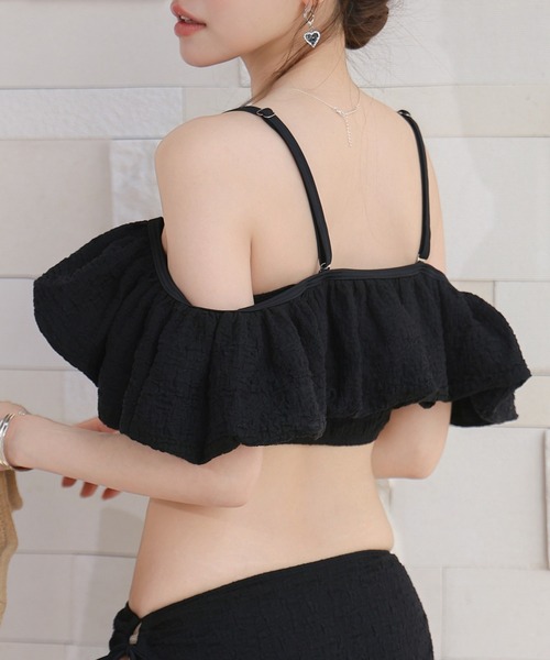 TeddyShop（テディショップ）の「【2WAYオフショルorパフスリ/バッククロス対応】表情豊かな立体フクレ生地。バルーンサイドリボンビキニ 上下2点セット レディース水着（水着・レディース・ブラック/ホワイト・L/M/S）」の19枚目の写真